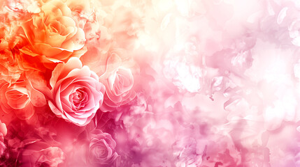 Naklejka premium A pink background with a bunch of roses in the foreground. The roses are of different colors and sizes, and they are arranged in a way that creates a sense of depth and dimension