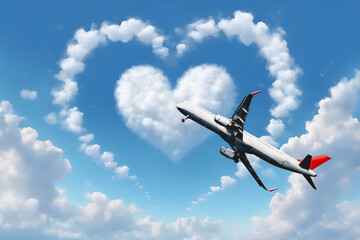 A Heart Shaped Cloud illuminated by Sunlight in the Blue Sky on a Bright and Joyful Day