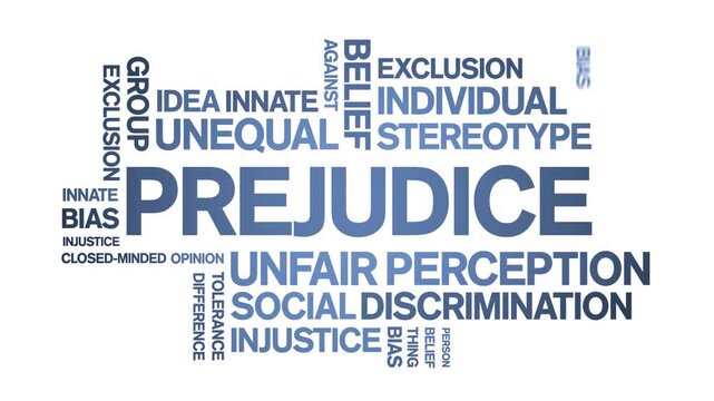 Prejudice animated word cloud;text design animation tag kinetic typography seamless loop.