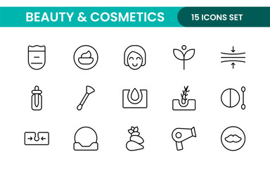 Organic Beauty and Cosmetics product outline icon set. editable line icon collection.