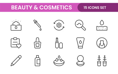 Organic Beauty and Cosmetics product outline icon set. editable line icon collection.