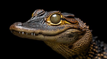 Obraz premium Close-up of a baby alligator's head with a golden eye.