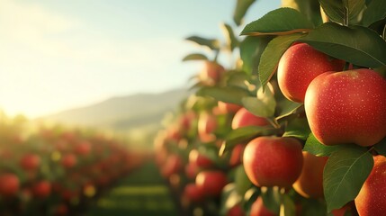 Obraz premium Organic apple orchard, trees full of ripe apples.