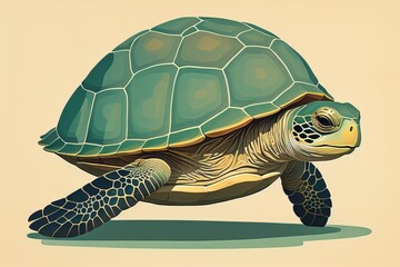 illustration of a turtle on a green background in cartoon style. ai generative