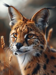 Obraz premium Serval, Leptailurus serval, African Wildcat Wildlife Close Up in Savanna
