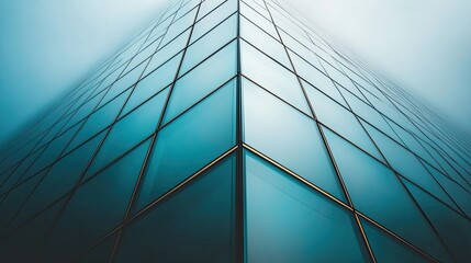 Fototapeta premium Low angle view of a modern building with a grid of glass panels.
