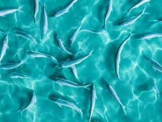 Obraz premium Massive school of herring seen from above, twisting into elaborate, fluid designs across the ocean surface