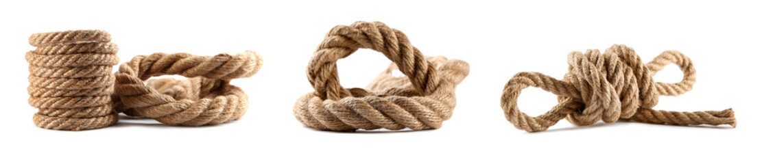 Collage with rough ropes isolated on white
