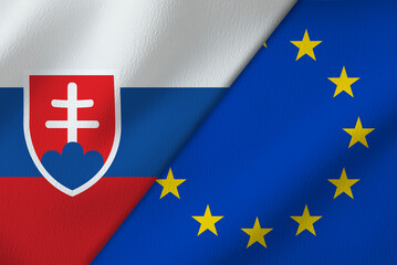 Flags of European Union and Slovakia, top view