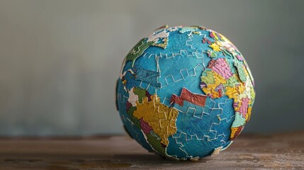 Colorful puzzle globe representing the world, ideal for educational and travel themes. Perfect for geography and global awareness.