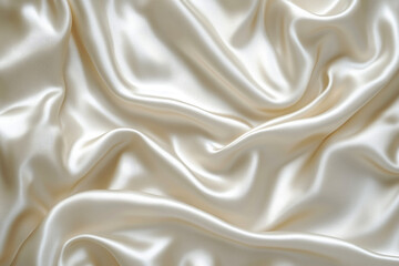 Obraz premium Closeup shot of cream-colored silk fabric with smooth and glossy texture, creating a sense of luxury and elegance through its soft folds.