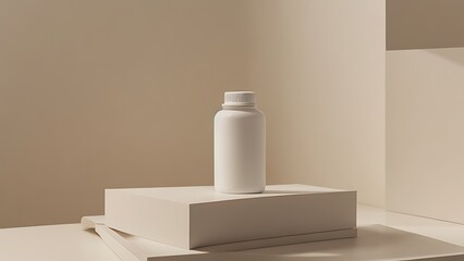 Mockup of a plain white medicine bottle, Generative AI