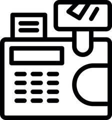 Line art icon of a credit card being swiped through a pos terminal