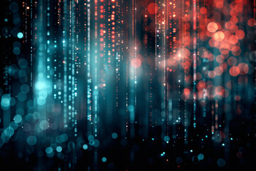 A visually captivating colorful digital abstract artwork featuring vertical lines of light and bokeh, representing a data-inspired aesthetic.