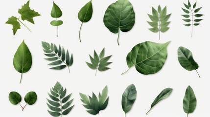 Set of Tropical leaves isolated on white background. Beautiful tropical exotic foliage. Neural network ai generated art