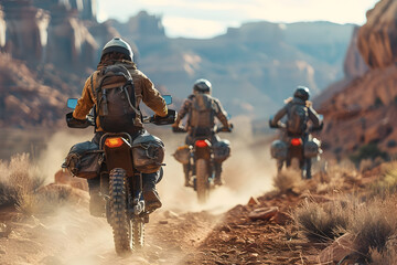 Dirt bikers exploring the rugged desert landscape on a thrilling adventure with friends
