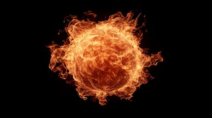 Fototapeta premium Fiery Sphere of Flames Suspended in Darkness, Abstract Concept of Energy and Power, Intense Fireball Illustration, Heat and Destruction Symbol, Elemental Force, Dynamic Explosion.