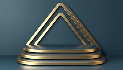 Elegant Gold-Framed Pedestal with a Reflective Surface on a Dark Background. Sophisticated and Minimalist Display Ideal for Themes of Luxury, Product Presentation, and Modern Design.