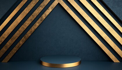 Elegant Gold-Framed Pedestal with a Reflective Surface on a Dark Background. Sophisticated and Minimalist Display Ideal for Themes of Luxury, Product Presentation, and Modern Design.