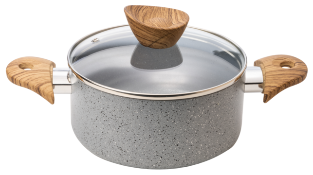Teflon Pot (non-stick) with lid Chef's equipment on white background, Non Stick Multipurpose pot, high-quality kitchenware isolate on white PNG File.