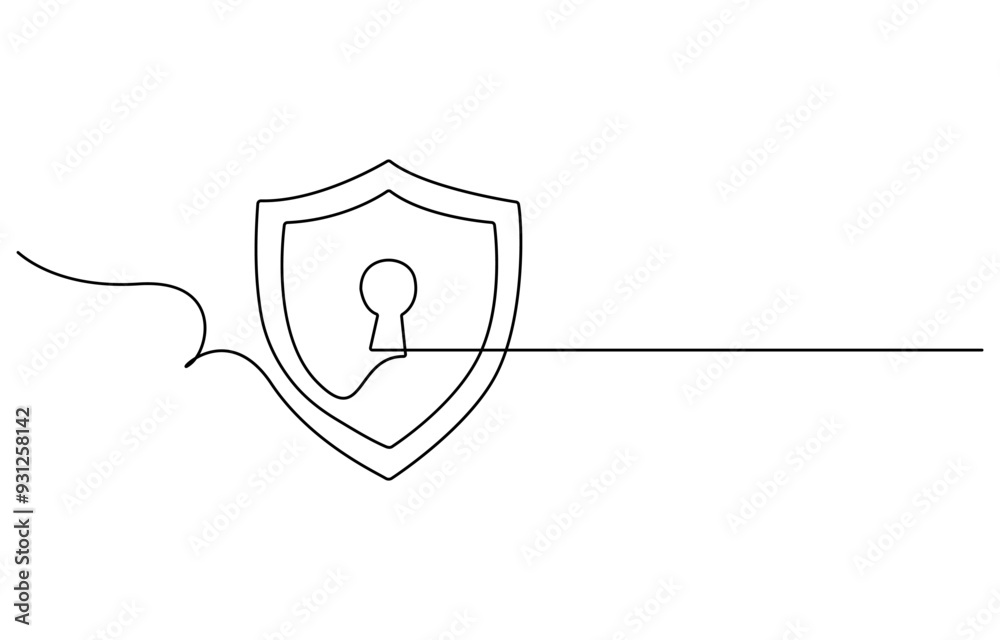 Fototapete Shield of one continuous line drawn. Security shield drawn in one line. Safety and protection concept. Vector illustration.