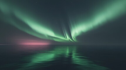 A stunning display of the Northern Lights over calm waters at night.