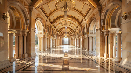 Classic interior with arches and columns Perspective view ai generative..