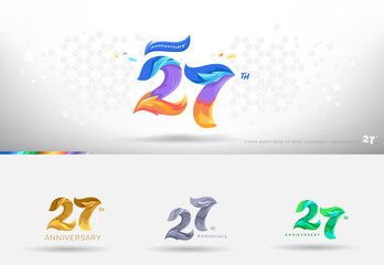 27th Anniversary design logo. Modern colorful style. cheerful number celebration with color variation