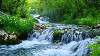 Serene Waterfall in a Lush Forest