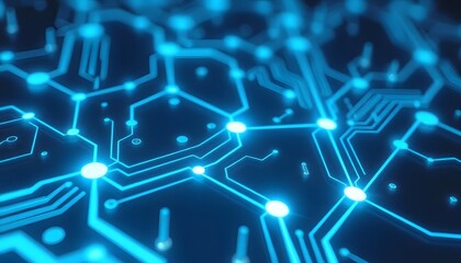 Obraz premium A close-up view of a blue-toned electronic circuit board with intricate patterns and traces
