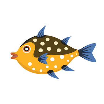 yellow fish with brown spots and blue fins clip art preview