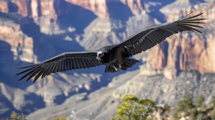 Fototapeta premium Majestic California condor soaring over canyon,
