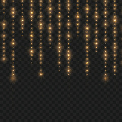 Hanging golden lights on dark background, creating a festive mood. Vector © Azad Mammedli