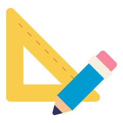 pencil and triangle ruler flat icon