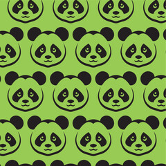 Fototapeta premium cute panda seamless pattern icon vector black and green for print textile tattoo style high quality wallpaper