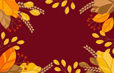 秋の背景イラスト素材 紅葉 葉っぱ 木の実 