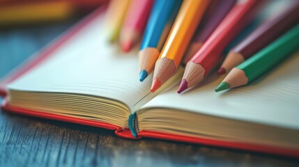 Colorful Pencils on Open Notebook in Natural Light