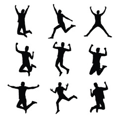 Silhouette of a man jumping with happiness collection