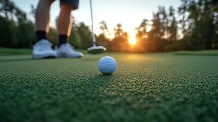 Golfer Ready to Putt on Lush Green Course