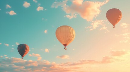 Obraz premium Hot Air Balloons Soaring Through the Sky against a whimsical sky, creating a delightful and fantasy-inspired scene