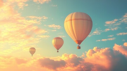 Fototapeta premium Hot Air Balloons Soaring Through the Sky against a whimsical sky, creating a delightful and fantasy-inspired scene