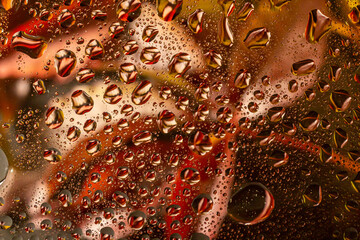 abstract background fall, glass drops autumn yellow leaves wet october weather
