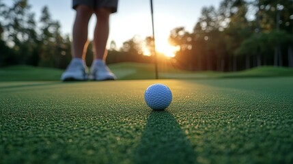 Golfer Ready to Putt on Lush Green Course