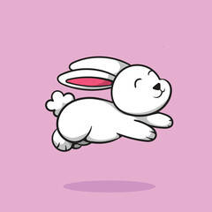 Happy Bunny Jumping and Running  Cartoon Flat Color Illustration