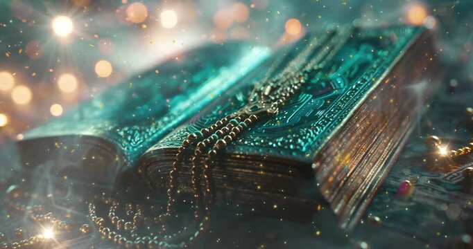 Video recreation of a islamic mashaba or misbaha on a Quran book	
