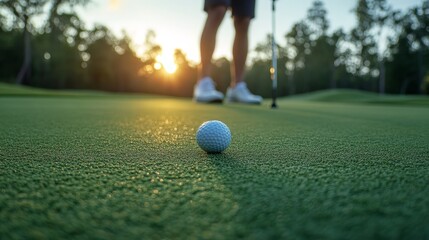 Golfer Ready to Putt on Lush Green Course