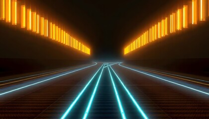 Fototapeta premium Futuristic abstract background with glowing lines and beams of light converging in the center