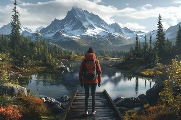 hiking through autumn forest, child fishing in lake, couple walking along river path