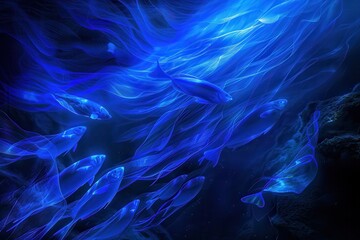 Deep Blue Sea. Artistic Underwater Photo of Waves in the Atlantic Ocean