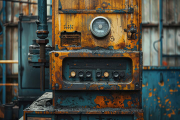 A rusty machine with a gauge on it. The machine is old and has a lot of rust on it